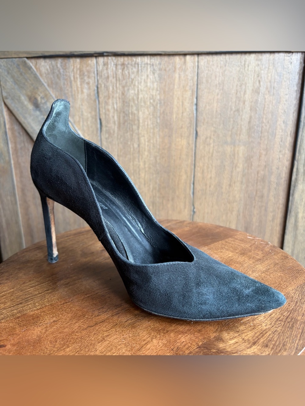 Delman, size 7, Black Suede Pointed Toe Stiletto Pump